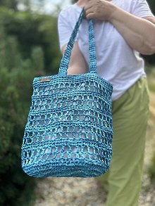 Veľké tašky - Letná háčkovaná taška z tyrkysovej raffie multicolor - 15768323_