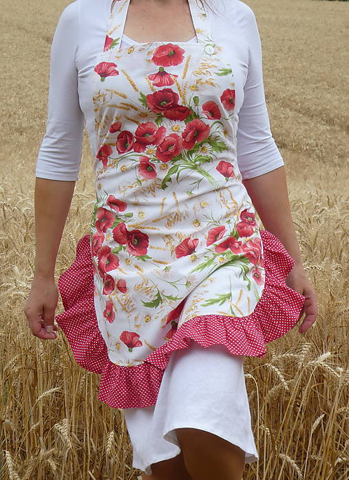 Iné oblečenie - Zásterka Maky a obilie na bielej volán - 15769620_