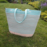 Veľké tašky - Veľká taška na rameno zo šitých šnúr, piesková so svetlo modrou - 15769780_