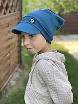 Detské čiapky - Letná šatka so šiltom petrolej - 15774639_