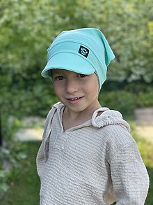 Detské čiapky - Letná šatka so šiltom mentolová z BIO bavlny a modalu - 15774636_
