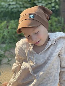 Detské čiapky - Letná šatka so šiltom hnedá - 15774676_