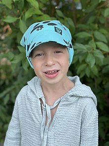 Detské čiapky - Letná šatka so šiltom mentolová s packami - 15776713_