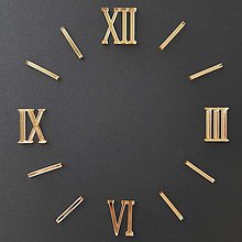 Hodiny - Rímske čísla s paličkami hodinové zlaté zrkadlové - 15777758_