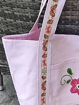 Veľké tašky - Ružová ľanová taška s červenou výšivkou - 15777113_