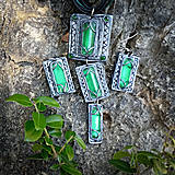 Sady šperkov - Náhrdelník a náušnice z polymérovej hmoty Morská zeleň a Striebro - 15777454_