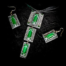 Sady šperkov - Náhrdelník a náušnice z polymérovej hmoty Morská zeleň a Striebro - 15777453_