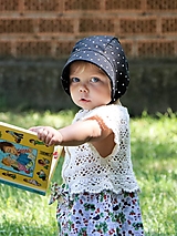 Detské čiapky - Letný detský ľanový čepiec bodka na čiernej - 15779970_