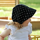 Detské čiapky - Letný detský ľanový čepiec bodka na čiernej - 15779976_