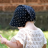 Detské čiapky - Letný detský ľanový čepiec bodka na čiernej - 15779977_