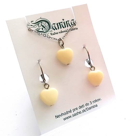 Náušnice - Sada srdiečka (krémová) - 15780066_