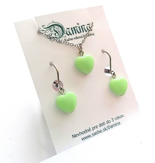 Náušnice - Sada srdiečka (zelená) - 15780071_