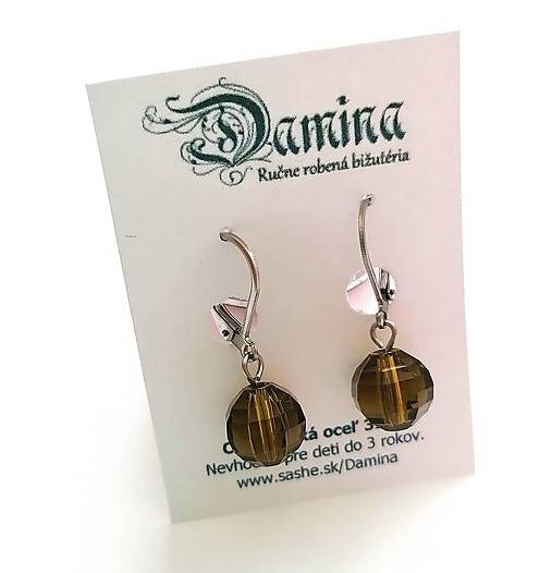 Náušnice - Brúsené guličky 10 mm + oceľ (khaki) - 15780117_