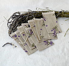 Úžitkový textil - Vrecúško na levanduľu (sivobéžové s levanduľou, čipkou a šnúrkou) - 15779660_