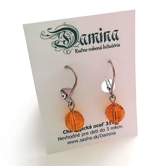 Náušnice - Brúsené guličky 8 mm + oceľ (oranžová svetlá) - 15780588_