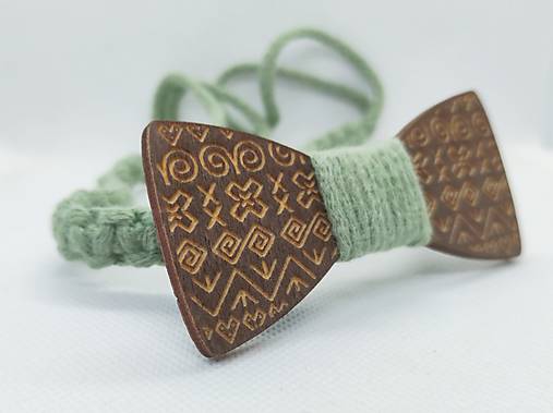 Pánske doplnky - Drevený macrame motýlik - Čičmany (Čierno-mentolová) - 15782545_