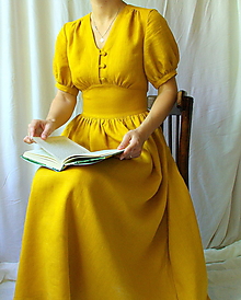 Šaty - Ľanové šaty Emma (s rukávmi bez viazania) - 15782141_