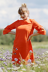 Šaty - Vyšívané ľanové šaty Pomarančová - 15780278_