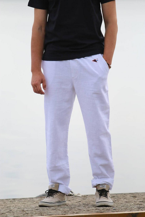 Nohavice - Ľanové vyšívané nohavice - 15780793_