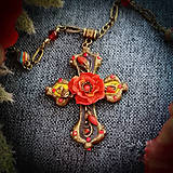 Náhrdelníky - Kríž so šarlátovými makmi Horiace leto z polymérovej hliny - 15780945_