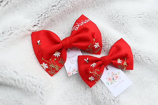 Ozdoby do vlasov - Vyšívané mašličky Vlčí mak ♡ (Vlčí mak a harmanček) - 15784628_