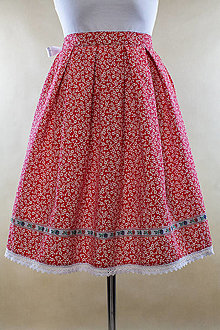 Sukne - Dámska skladaná červená sukňa s bielou krojovou stuhou - 15782713_