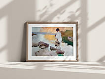 Kresby - Art Print| Maľba Dievča s klobúkom na pláži - 15784098_