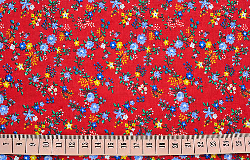 Textil - Farebné kvietky na červenej 60x150 cm - 15784015_