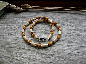 Pánske šperky - Pánsky náhrdelník okolo krku drevený - chirurgická oceľ (oranžovo žltý, č. 3736) - 15785222_