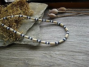 Pánske šperky - Pánsky náhrdelník okolo krku drevený - chirurgická oceľ (modro biely, č. 3738) - 15786465_