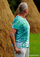 Pánske oblečenie - Pánske tričko batikované, maľované ZELENÔ - 15787992_