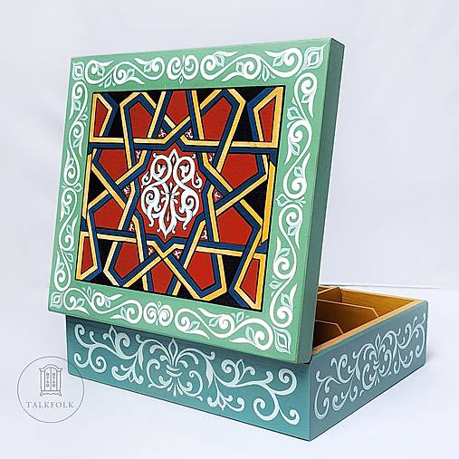  - Ručne maľovaná krabica na čaj, personalizovaná  (9 oddelení,  24cm x 21cm x 8cm) - 15788266_