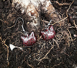 Náušnice - Náušnice mačičky s trblietkami (Červená) - 15788412_