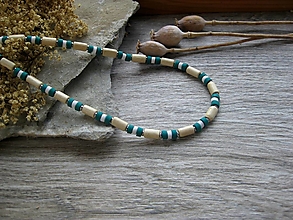 Pánske šperky - Pánsky náhrdelník okolo krku drevený - chirurgická oceľ (zeleno biely, č. 3739) - 15788658_