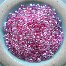 Korálky - Rokajl okrúhly 2mm s prieťahom (kryštál s ružovým prieťahom) - 15788810_