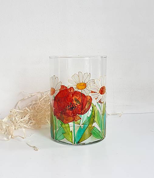 Sklenená váza maľovaná poľné kvety