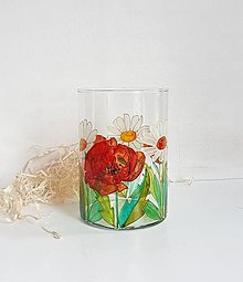 Dekorácie - Sklenená váza maľovaná poľné kvety - 15794841_