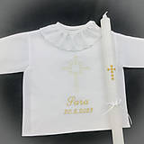 Detské oblečenie - Košieľka na krst k16 bielo zlatá a sviečka na krst zlatý krížik s bielou (Som Božie dieťa) - 15794894_