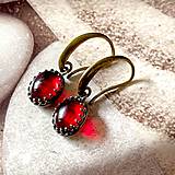 Náušnice - Bronze Red Glass Earrings / Filigránové náušnice červené  /N0023 - 15797449_