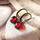 Náušnice - Bronze Red Glass Earrings / Filigránové náušnice červené  /N0023 - 15797450_