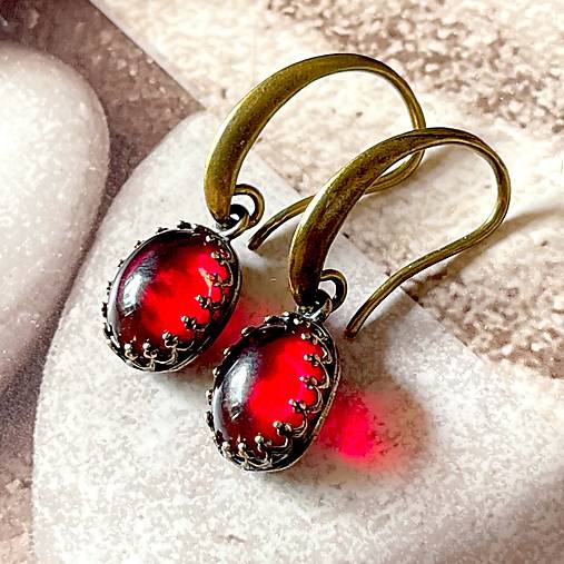 Bronze Red Glass Earrings / Filigránové náušnice červené  /N0023