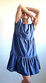 Šaty - Volánové vzdušné šaty - tmavomodré (bavlnený voál) - 15796286_