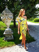 Šaty - Žlté asymetrické ručne maľované Sale! Zo 139 na 109 - 15800263_