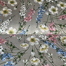Textil - kvety na sivej, bavlnené zmesové plátno, šírka 140 cm - 15798703_