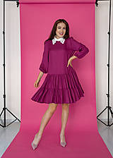 Šaty - Viskózové purpurové áčkové fialové šaty s volánmi - 15798320_