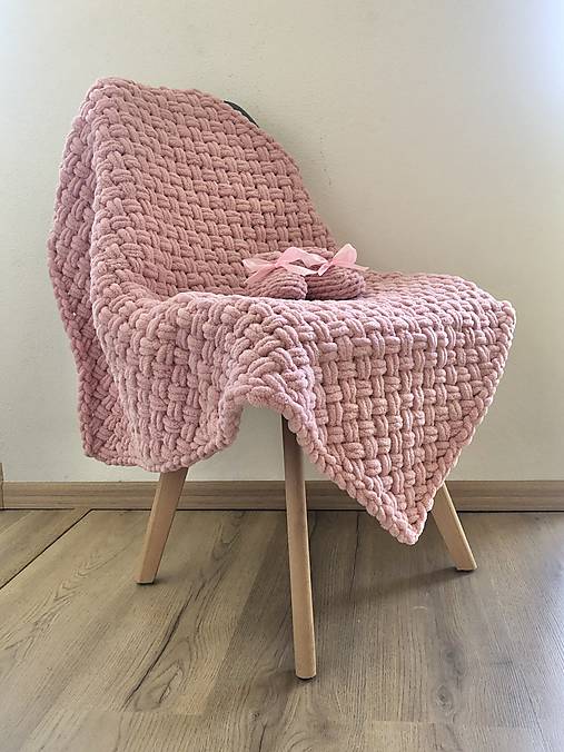 Detský textil - Deka z priadze Alize Puffy 100x80cm + papučky - púdrovo ružová - 15802820_