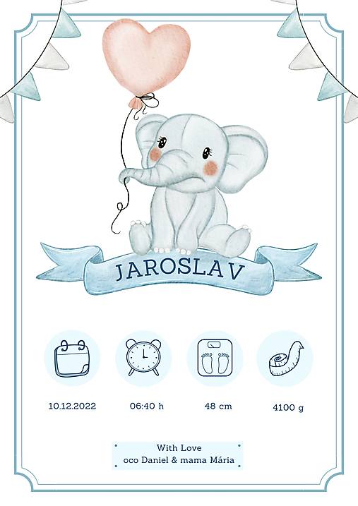 Grafika - Personalizovaný plagát dieťatka - elektronická verzia (sloník chlapec) - 15806382_