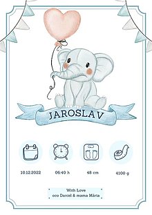Grafika - Personalizovaný plagát dieťatka - elektronická verzia (sloník chlapec) - 15806382_
