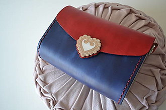 Kabelky - Kožená kabelka Zuzička červeno-modrá (Modrá s červenou chlopňou) - 15807119_