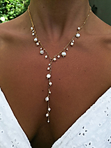 Náhrdelníky - Lima - Y náhrdelník s perlami a mesačným kameňom - 15808252_